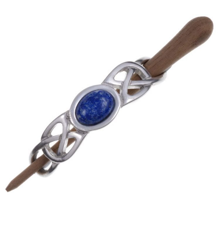 Image 1 of Lapis Lazuli Celtic Knotwork Stylish Pewter Rosewood Pin Hair Slide