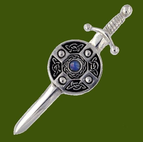 Image 0 of Opal Sword And Shield Celtic Knotwork Stylish Pewter Kilt Pin