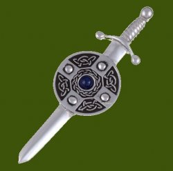 Lapis Lazuli Sword And Shield Celtic Knotwork Stylish Pewter Kilt Pin