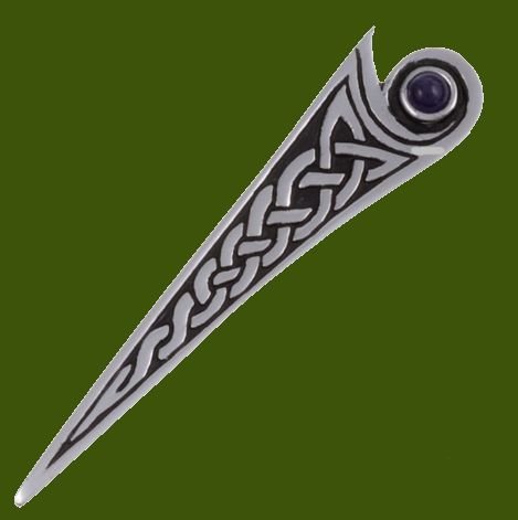 Image 0 of Amethyst Celtic Kells Knotwork Triangular Stylish Pewter Kilt Pin