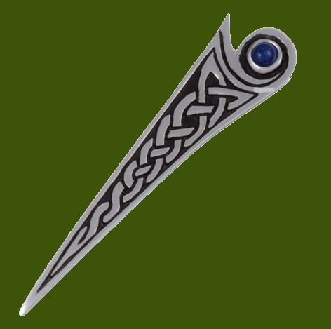 Image 0 of Lapis Lazuli Celtic Kells Knotwork Triangular Stylish Pewter Kilt Pin
