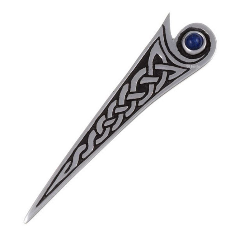 Image 1 of Lapis Lazuli Celtic Kells Knotwork Triangular Stylish Pewter Kilt Pin