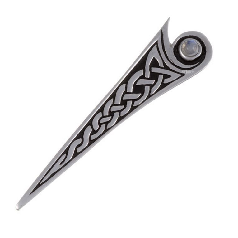 Image 1 of Moonstone Celtic Kells Knotwork Triangular Stylish Pewter Kilt Pin