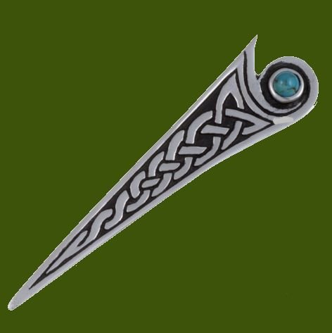 Image 0 of Turquoise Celtic Kells Knotwork Triangular Stylish Pewter Kilt Pin