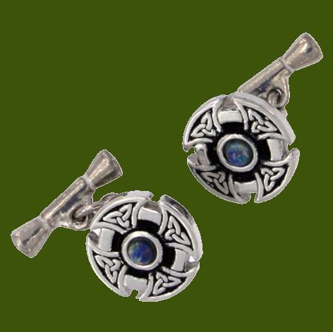 Image 0 of Opal Celtic Cross Knotwork Chain Mens Stylish Pewter Cufflinks