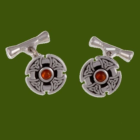 Image 0 of Amber Celtic Cross Knotwork Chain Mens Stylish Pewter Cufflinks