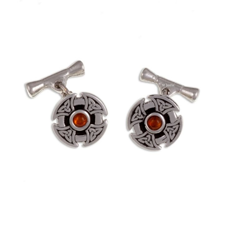 Image 1 of Amber Celtic Cross Knotwork Chain Mens Stylish Pewter Cufflinks