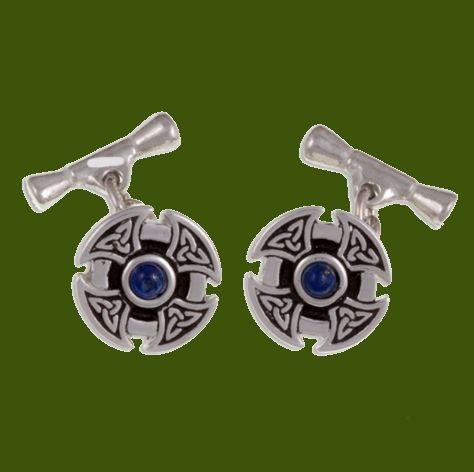 Image 0 of Lapis Lazuli Celtic Cross Knotwork Chain Mens Stylish Pewter Cufflinks