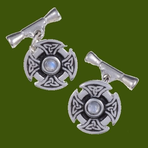 Image 0 of Moonstone Celtic Cross Knotwork Chain Mens Stylish Pewter Cufflinks