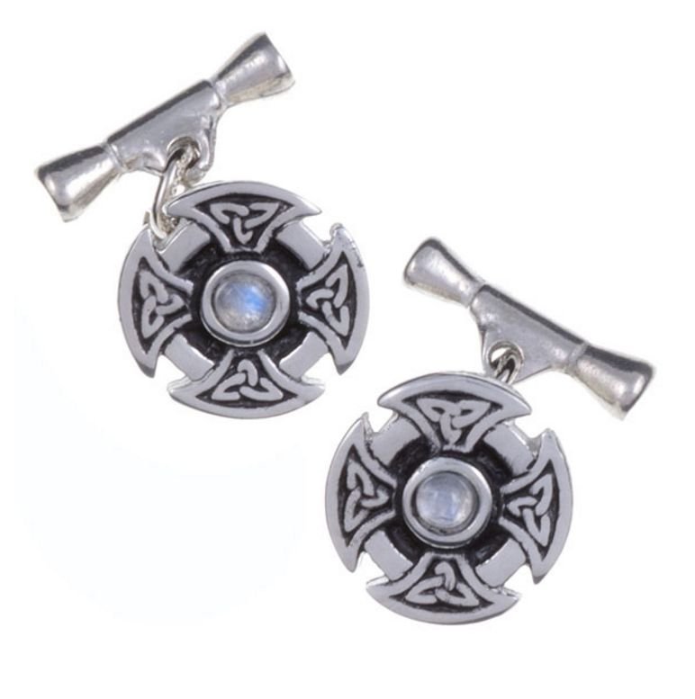 Image 1 of Moonstone Celtic Cross Knotwork Chain Mens Stylish Pewter Cufflinks
