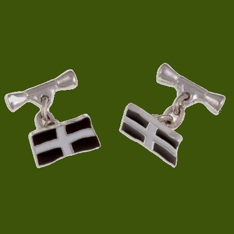 Image 0 of St Piran Flag Enamel Chain Small Mens Stylish Pewter Cufflinks