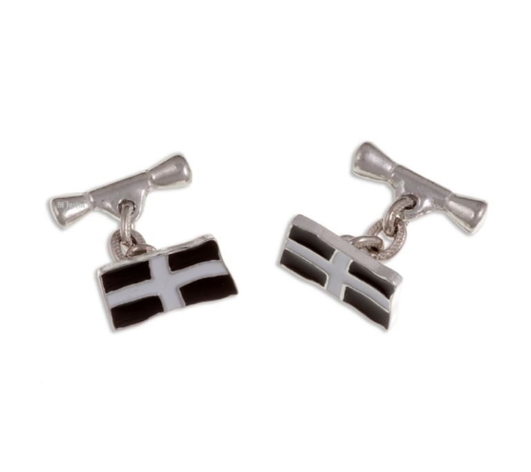 Image 1 of St Piran Flag Enamel Chain Small Mens Stylish Pewter Cufflinks