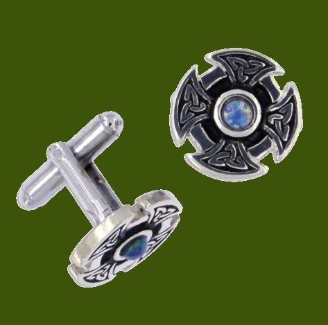 Image 0 of Opal Celtic Cross Knotwork Mens Stylish Pewter Cufflinks