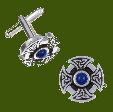 Image 0 of Lapis Lazuli Celtic Cross Knotwork Mens Stylish Pewter Cufflinks