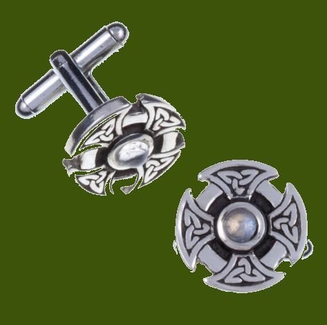 Image 0 of Moonstone Celtic Cross Knotwork Mens Stylish Pewter Cufflinks