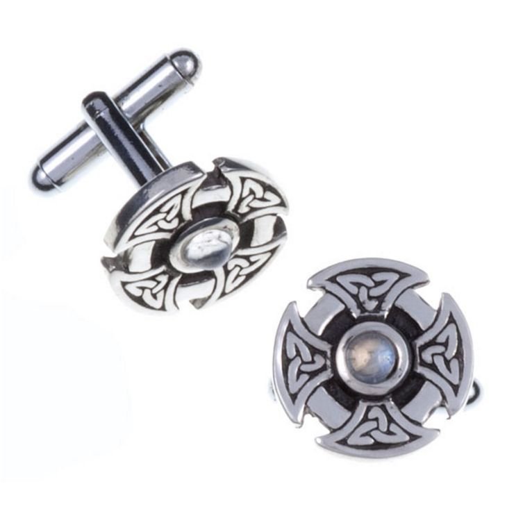 Image 1 of Moonstone Celtic Cross Knotwork Mens Stylish Pewter Cufflinks
