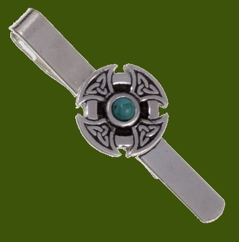 Image 0 of Turquoise Celtic Cross Knotwork Mens Stylish Pewter Tie Bar
