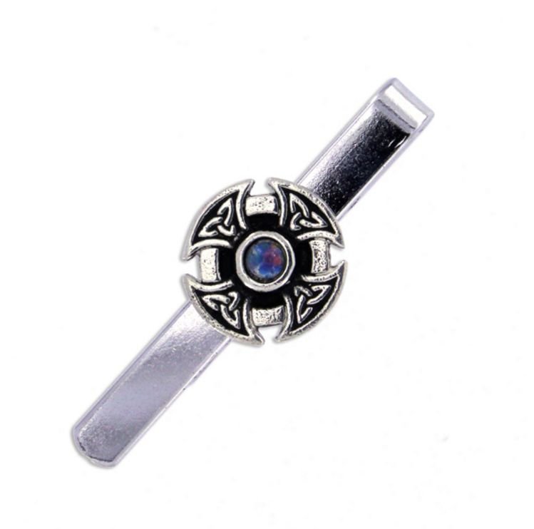 Image 1 of Opal Celtic Cross Knotwork Mens Stylish Pewter Tie Bar