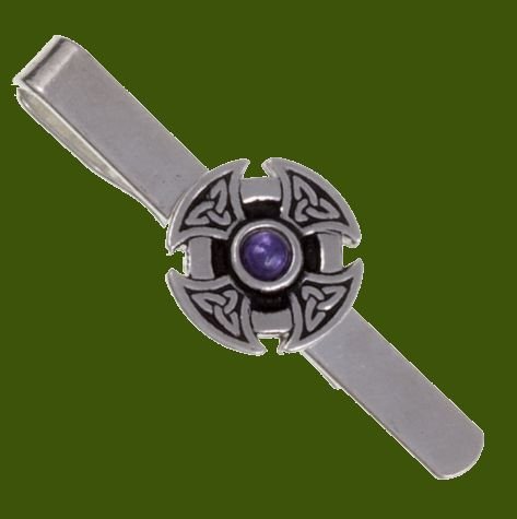 Image 0 of Amethyst Celtic Cross Knotwork Mens Stylish Pewter Tie Bar