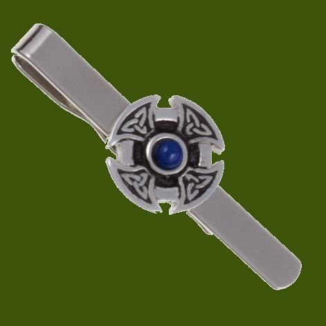 Image 0 of Lapis Lazuli Celtic Cross Knotwork Mens Stylish Pewter Tie Bar