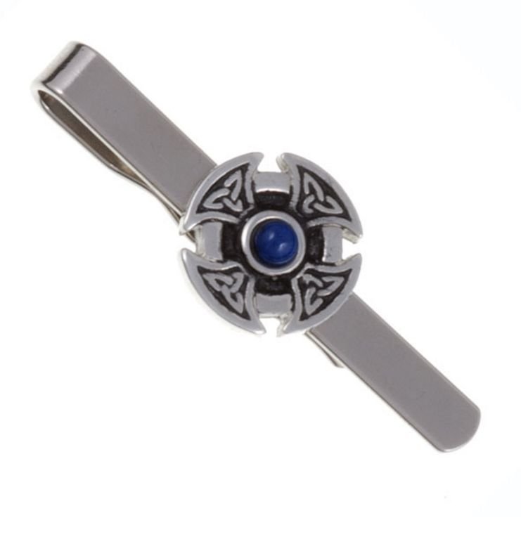 Image 1 of Lapis Lazuli Celtic Cross Knotwork Mens Stylish Pewter Tie Bar