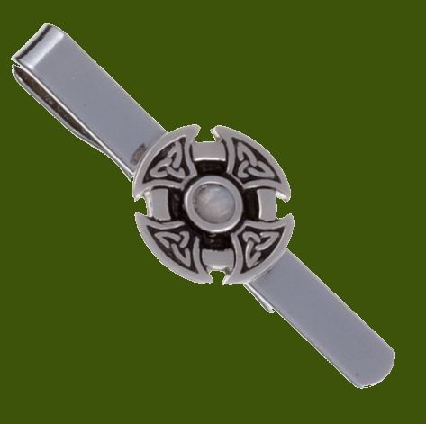 Image 0 of Moonstone Celtic Cross Knotwork Mens Stylish Pewter Tie Bar