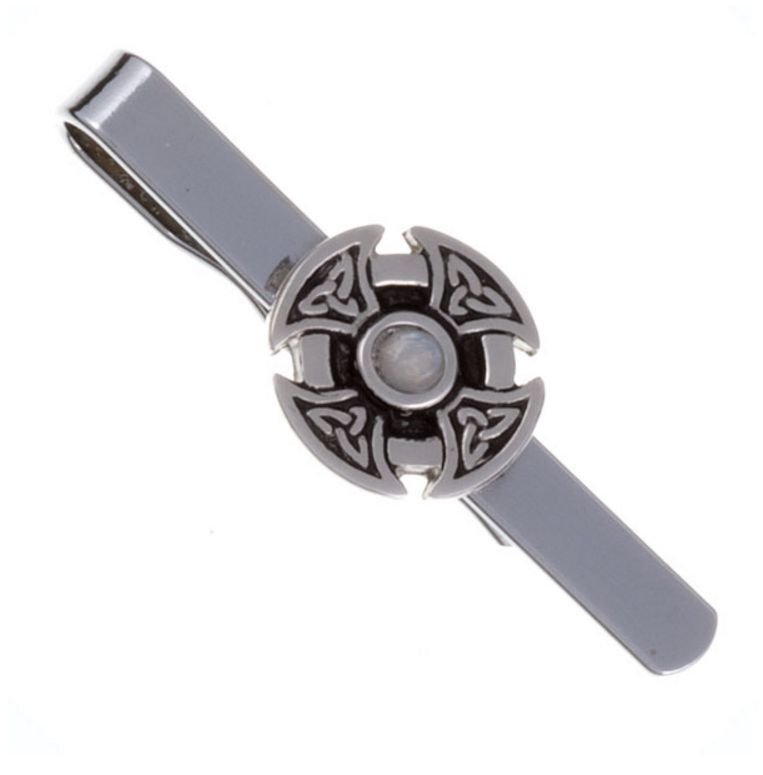 Image 1 of Moonstone Celtic Cross Knotwork Mens Stylish Pewter Tie Bar