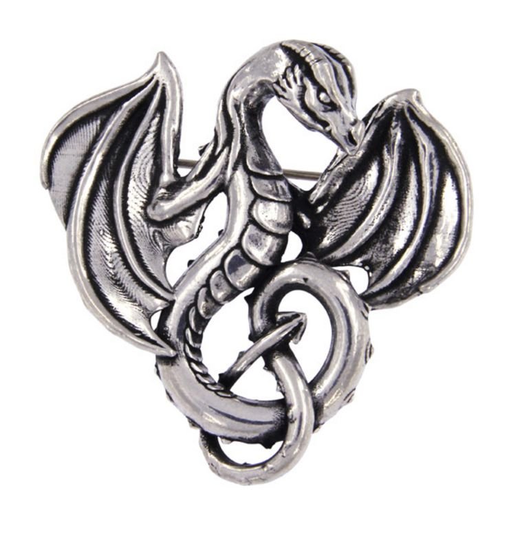 Image 1 of Winged Dragon Antiqued Stylish Pewter Brooch