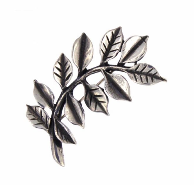 Image 1 of Sprig of Leaves Antiqued Stylish Pewter Brooch