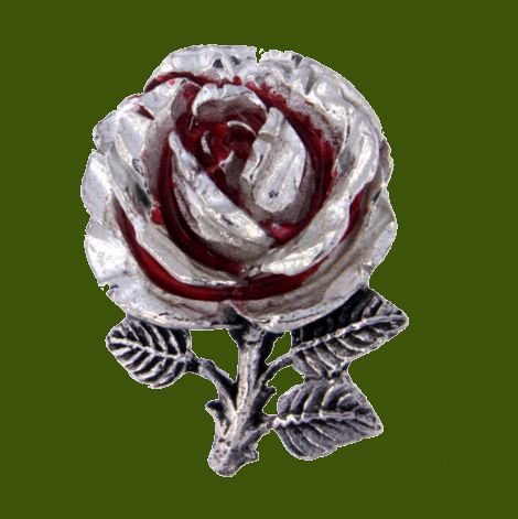 Image 0 of Red Rose Flower Enamel Antiqued Stylish Pewter Brooch