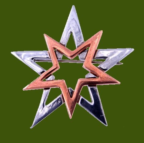 Image 0 of Double Star Polished Copper Plated Stylish Pewter Brooch