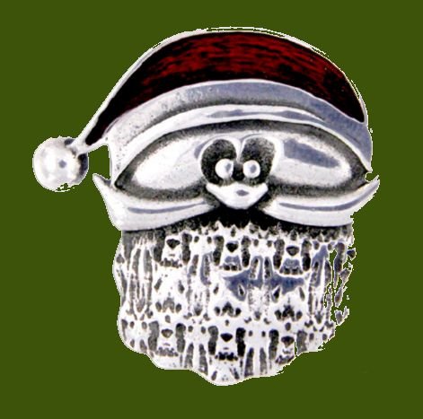 Image 0 of Father Christmas Red Enamel Antiqued Stylish Pewter Brooch
