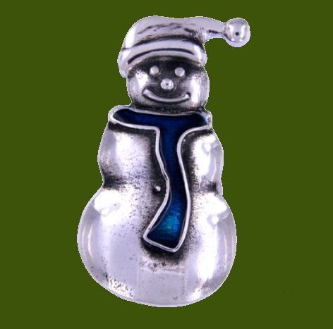 Image 0 of Snowman Winterland Blue Enamel Antiqued Stylish Pewter Brooch