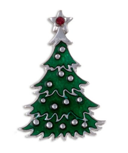 Image 1 of Christmas Tree Green Enamel Red Crystal Stylish Pewter Brooch