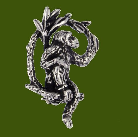 Image 0 of Cheeky Sitting Chimp Monkey Antiqued Stylish Pewter Brooch
