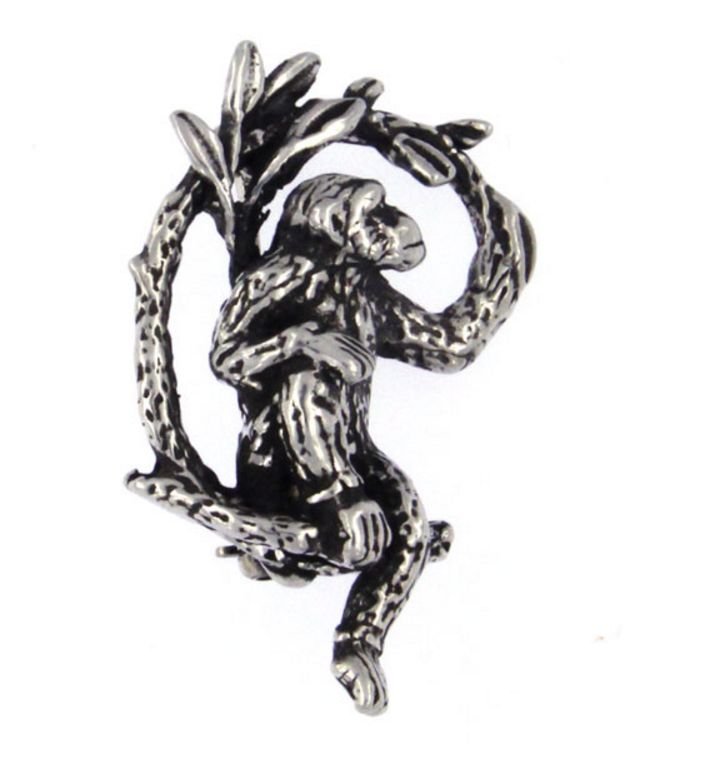 Image 1 of Cheeky Sitting Chimp Monkey Antiqued Stylish Pewter Brooch