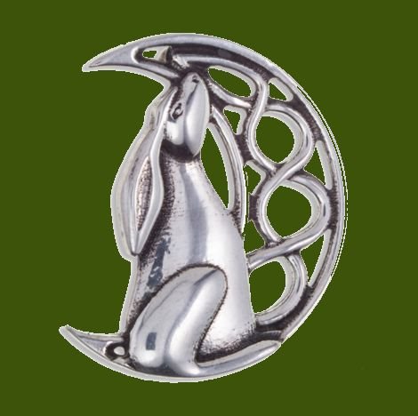 Image 0 of Moon Gazing Hare Antiqued Stylish Pewter Brooch