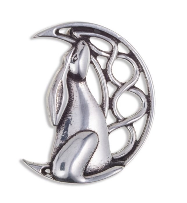 Image 1 of Moon Gazing Hare Antiqued Stylish Pewter Brooch