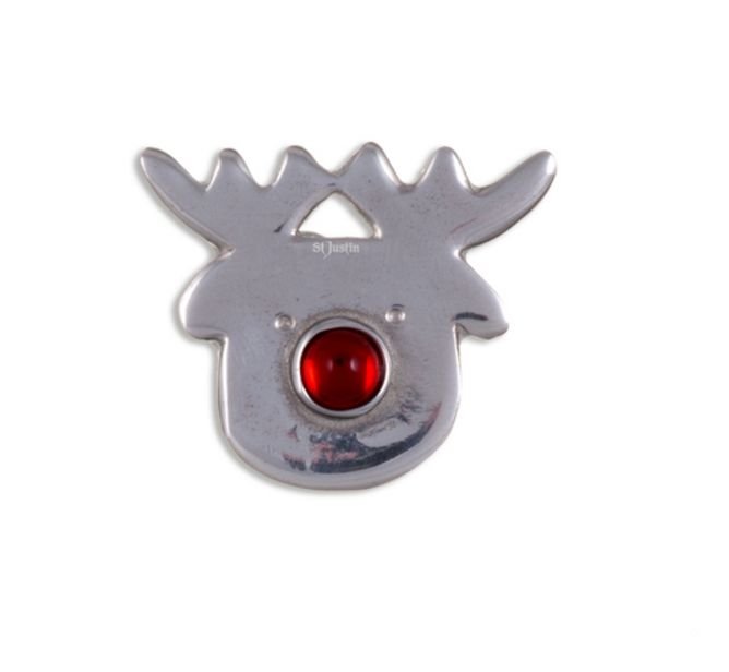 Image 1 of Rudolph Reindeer Red Nose Christmas Stylish Pewter Brooch