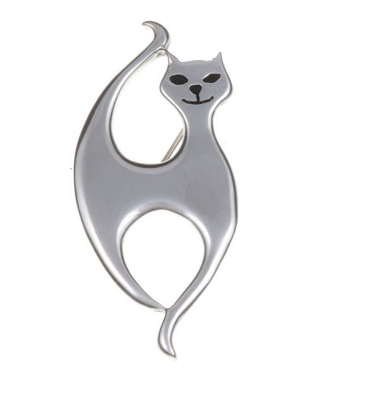 Image 1 of Slim Cat Contemporary Polished Stylish Pewter Brooch