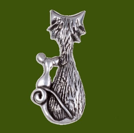 Image 0 of Purrfect Cat And Mouse Friends Antiqued Stylish Pewter Brooch