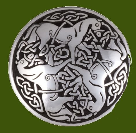 Image 0 of Inverurie Horses Embossed Round Antiqued Stylish Pewter Brooch