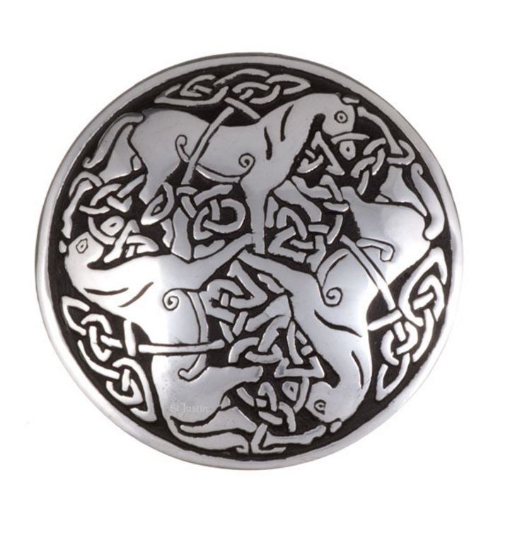 Image 1 of Inverurie Horses Embossed Round Antiqued Stylish Pewter Brooch