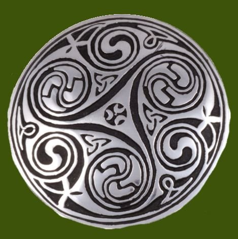 Image 0 of Celtic Triscele Kells Key Spiral Round Antiqued Stylish Pewter Brooch