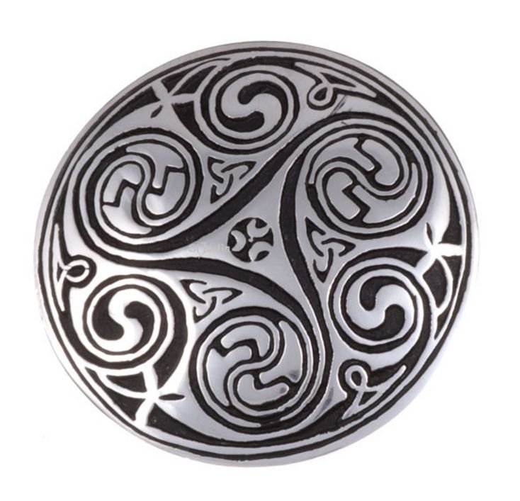 Image 1 of Celtic Triscele Kells Key Spiral Round Antiqued Stylish Pewter Brooch