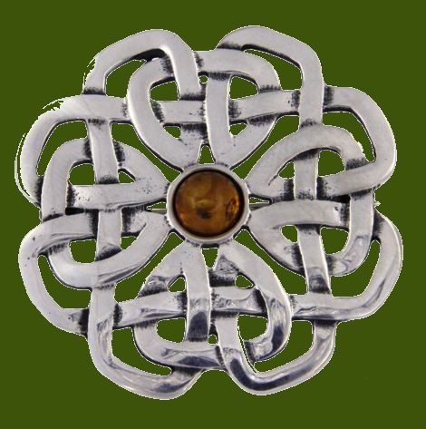 Image 0 of Amber Celtic Rose Open Knotwork Antiqued Stylish Pewter Brooch