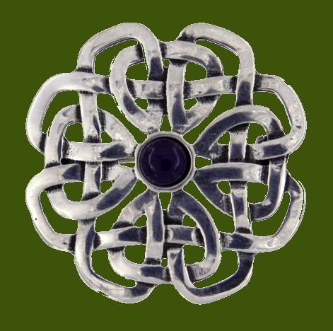 Image 0 of Amethyst Celtic Rose Open Knotwork Antiqued Stylish Pewter Brooch