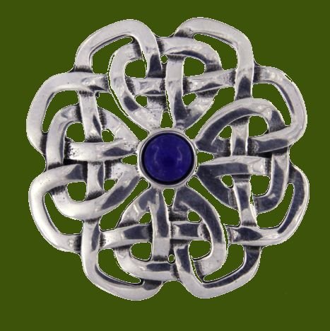 Image 0 of Lapis Lazuli Celtic Rose Open Knotwork Antiqued Stylish Pewter Brooch