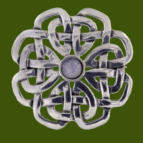 Image 0 of Moonstone Celtic Rose Open Knotwork Antiqued Stylish Pewter Brooch