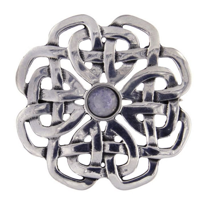 Image 1 of Moonstone Celtic Rose Open Knotwork Antiqued Stylish Pewter Brooch